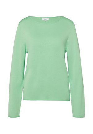 Muntgroene longsleeve trui met ronde hals, eenvoudig ontwerp en lichtgewicht gebreide stof, geschikt voor casual gebruik.
