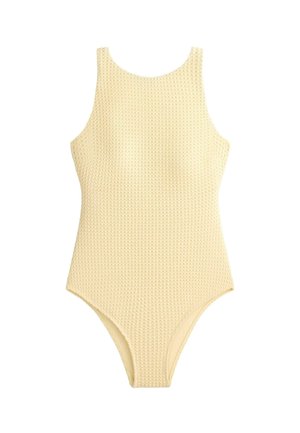 OYSHO, BUBBLE-TEXTURE CROCHET HALTER SWIMSUIT - Maillot de bain - light yellow