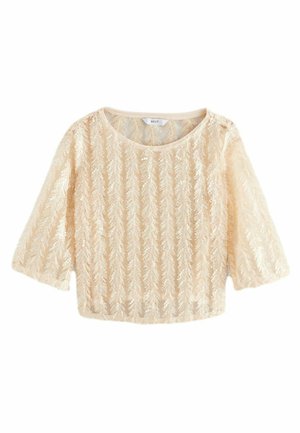 SEQUIN SHEER FLUFFY QUATER SLEEVE TALL - REGULAR FIT - Pusero - cream