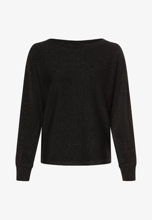 Black long-sleeve sweater with a relaxed fit, made from a sparkly textured fabric. Features ribbed cuffs and a wide neckline.
