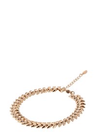 Zlatý náramek s hroty, propojenými články a nastavitelným uzávěrem. Hladký povrch s metalickým leskem.