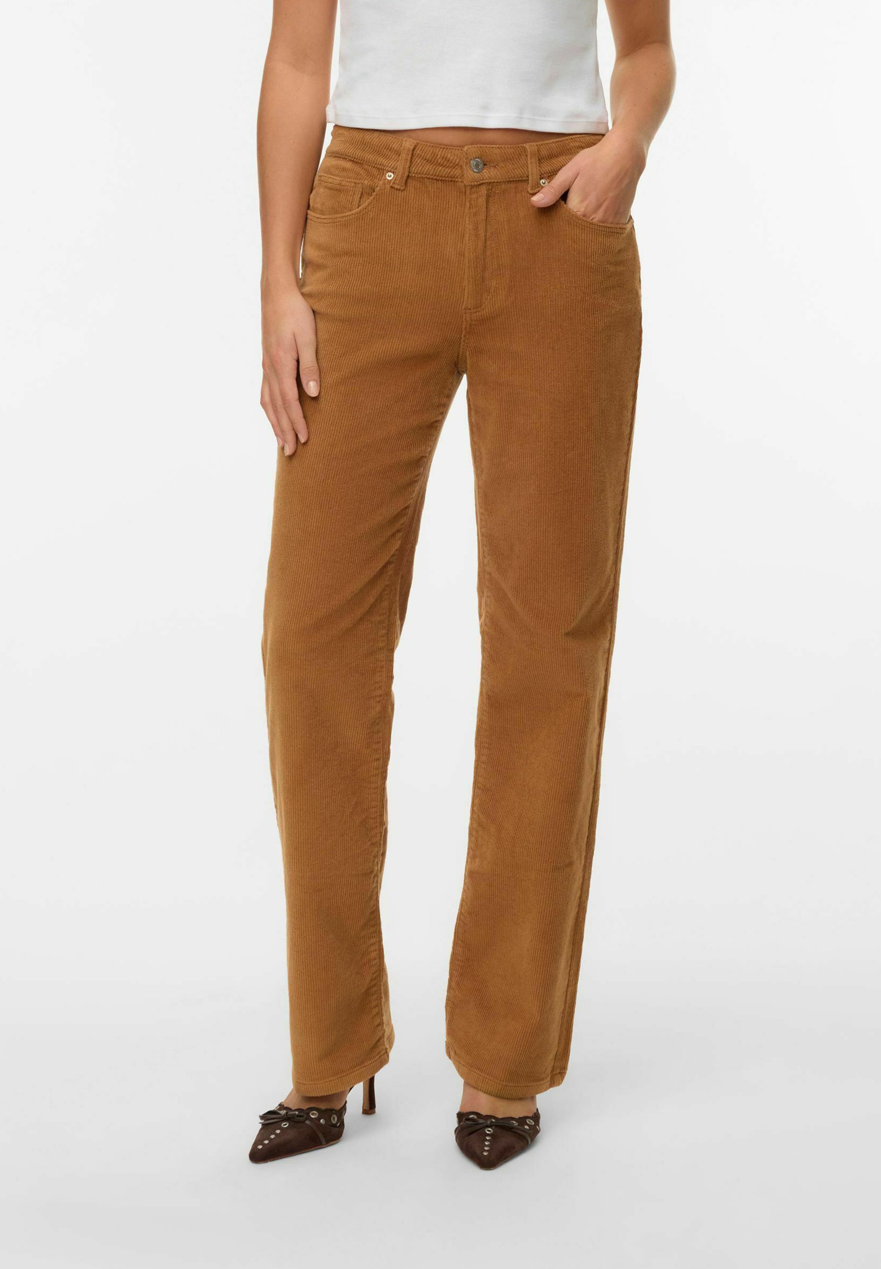 Vero Moda Wide leg VMMELISA Mid rise - Bukse - tobacco brown/brunmelert