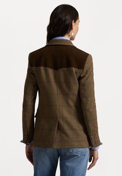 Polo Ralph Lauren SUEDE TRIM PLAID WOOL BLAZER - Blézer - olive