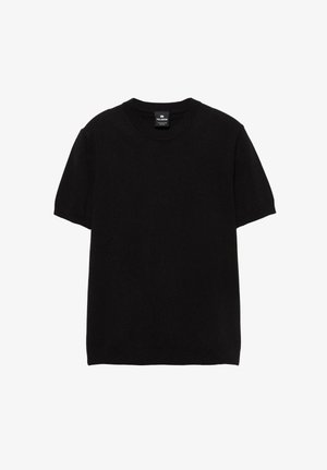 Zwart T-shirt met korte mouwen en een ronde hals, met een zichtbare Pull&Bear-label aan de binnenkant van de achterkraag.