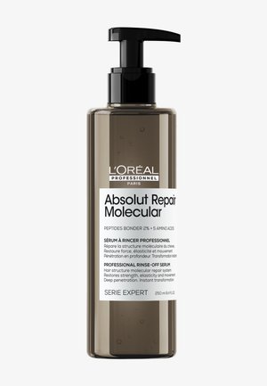 Profesjonalne serum do spłukiwania L'Oréal Absolut Repair Molecular w brązowej butelce z czarną pompką, 250 ml, do molekularnej regeneracji i wzmacniania włosów.