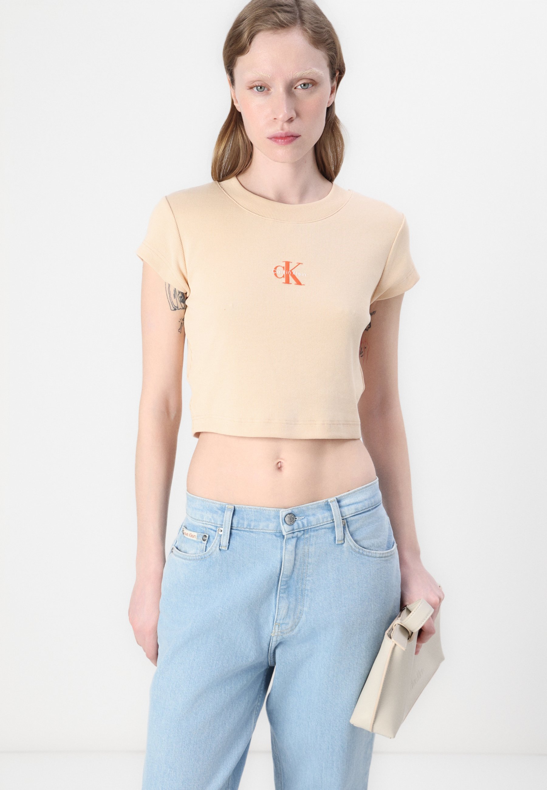 売れ筋商品|||カルバンクライン Tシャツ レディース トップス MONOGRAM BABY TEE - Basic T-shirt - apple blossom Monogram Logo Ribbed Baby Tee | Calvin Klein