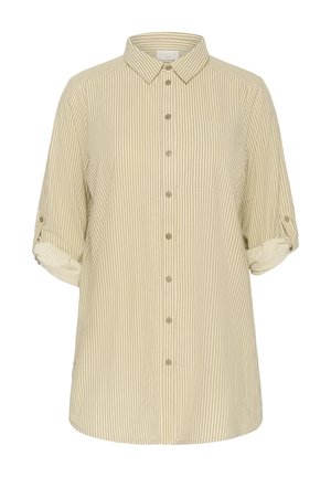 Gestreepte beige overhemd met een kraag, knoopsluiting, borstzak en opgerolde mouwen. Gemaakt van lichtgewicht stof met een ontspannen pasvorm.