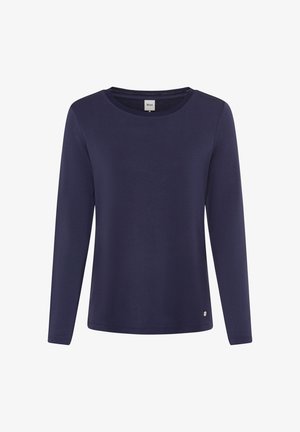 Marineblaue Langarmshirt mit Rundhalsausschnitt, aus glattem Stoff gefertigt. Verfügt über ein kleines Logo-Details nahe dem Saum. Minimalistisches Design.