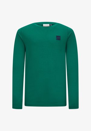 Groene lange mouw shirt van katoen met een ronde hals, voorzien van een klein marineblauw logo op de borst en een gladde textuur.