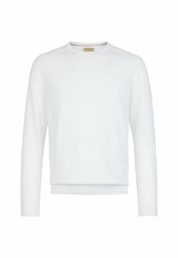 Weißer Pullover aus weichem Material mit langen Ärmeln, Rundhalsausschnitt, gerippten Bündchen und einer lässigen Passform mit geradem Saum.