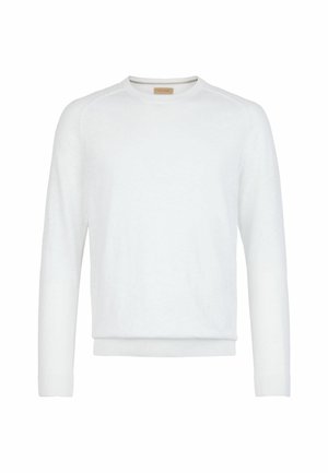 Weißer Pullover aus weichem Material mit langen Ärmeln, Rundhalsausschnitt, gerippten Bündchen und einer lässigen Passform mit geradem Saum.