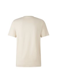 Kortærmet t-shirt i lys beige bomuld med rund hals og lige snit. Glat struktur uden synlige mønstre eller dekorationer.