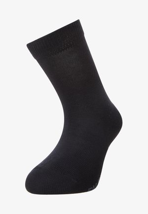 Chaussette noire pour la cheville en matériau lisse et élastique. Avec un bord côtelé en haut, un orteil sans couture et un design simple sans motifs.