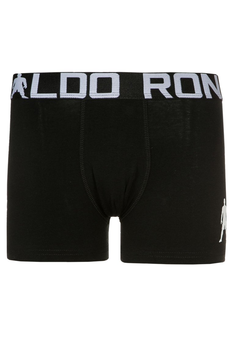 Boxer in cotone neri con una larga cintura elastica che presenta il testo "ALDO RON" in bianco. Include una piccola grafica bianca sul lato.