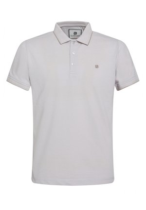 Light gray polo shirt in cotton, featuring a classic collar, three-button placket, and small logo on the left chest. Short sleeves.
