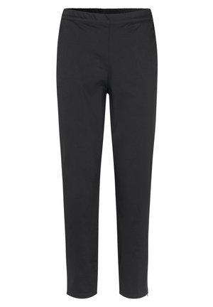 Zwarte rekbroek met een elastische tailleband, smal toelopende pasvorm en een ritssluiting bij de enkel voor extra functionaliteit. Glad oppervlak en ontwerp.