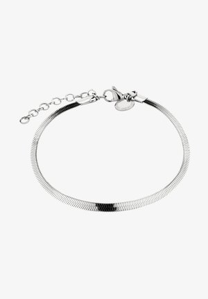 Bracelet en argent avec un design de chaîne serpent flexible, doté d'un fermoir mousqueton et d'une chaîne d'extension pour un ajustement réglable.