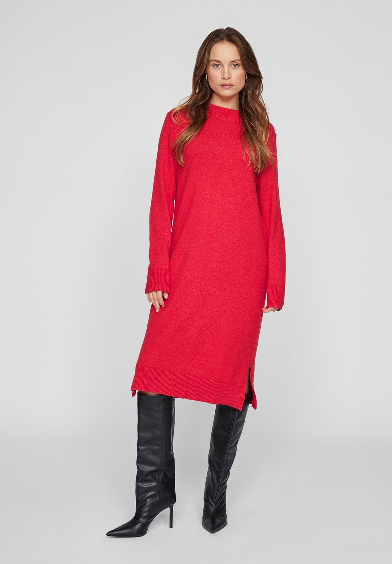 VILA VIRIL CREW NECK MIDI DRESS - Pletené šaty - barbados cherry