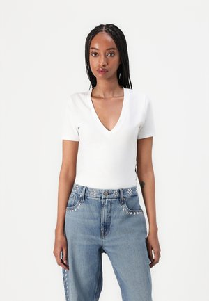 Good American SUPER STRETCH DEEP V  - T-shirt basique - white