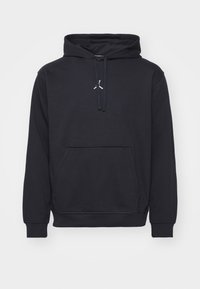 Sweat à capuche noir avec poche kangourou à l'avant, cordon de serrage à la capuche, poignets côtelés et petit logo blanc sur la poitrine.