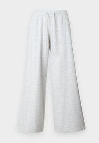 Lys grå vide ben sweatpants med snøre i taljen, lavet af blødt, struktureret stof. Har en løs pasform og ingen mønstre.