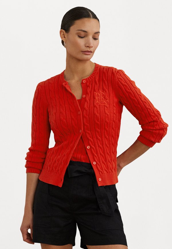 CABLE KNIT COTTON CARDIGAN - Cardigan - bright vermilion