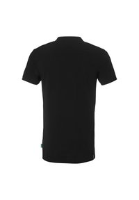 Zwarte polo met korte mouwen en een klassieke kraag, gemaakt van soepele stof. Bevat een klein logo-label aan de onderste zoom.