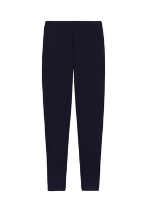 Marinefarbene Leggings aus weichem, dehnbarem Stoff mit schlankem Schnitt. Hervorzuheben sind der elastische Bund sowie das Fehlen sichtbarer Nähte oder Muster.