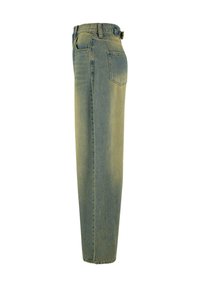 Lyseblå denimjeans med rett ben-design, med knappelukking, beltehemper og detaljer i baklommene.
