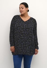 Kaffe Curve - AMI V NECK  LS PRINTED - Blūze - black purple flower print Miniatūras attēls 1