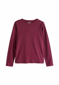 Tricou cu mânecă lungă și guler rotund, de culoare burgundy închis, fabricat dintr-un material moale din bumbac, cu o textură netedă și un design minimalist.