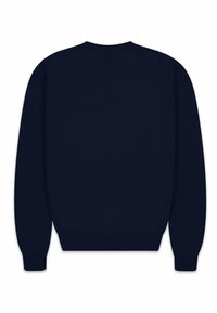 Mørkeblå sweatshirt med rund hals, ribbede manchetter og kant. Blød tekstur; simpel design uden synlige logoer eller mønstre.