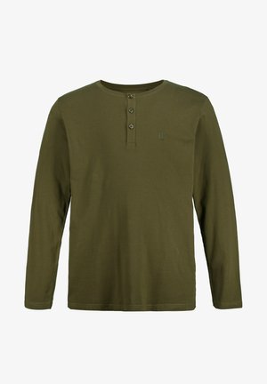 JP1880 HENLEY, KNOPENLIJST, T/M - Longsleeve - donkerkaki