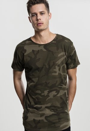 CAMO SHAPED LONG TEE - Print T-shirt - olive