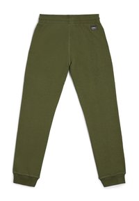 Olivegrüne Sweatpants aus weichem Baumwollmischgewebe, mit einem taillierten Bein Design und gerippten Bündchen, sowie einem kleinen Logotag am Bund.