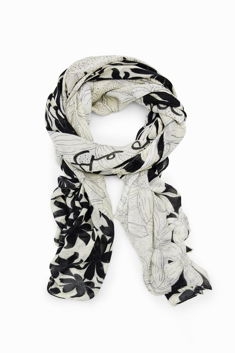 Desigual Sciarpa Red Revolution Rectangle: Foulard In Tessuto Twill Con Motivo Animalier, Nero, Accessorio Donna