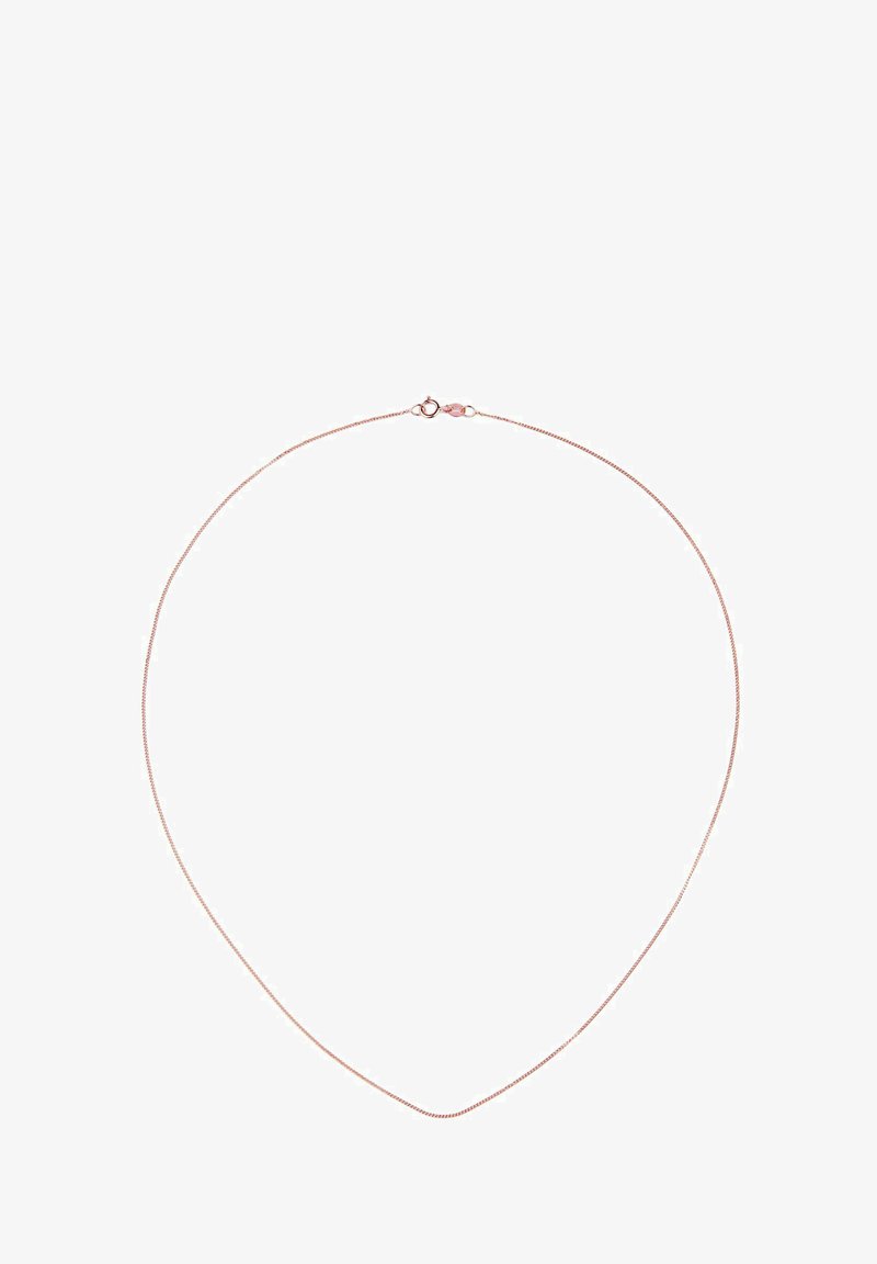 Rožinio aukso vėrinys su plona, plona grandinėle ir omaro užsegimu. Ypatingas sklandžios tekstūros ir paprasto, elegantiško dizaino.