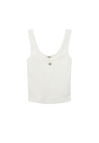 Witte katoenen tanktop met brede banden, ronde halslijn en klein vlinderembleem op de voorkant. Glad textuur, casual ontwerp.
