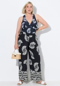 Ulla Popken FOSSIL PRINT ELASTIC WAIST - Broek - black