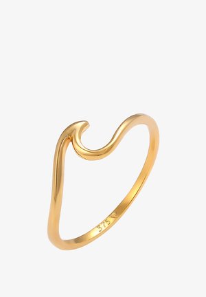 Sart guldring formet som et abstrakt hjerte med et glat, buet åben design og "375" stempel inde i ringen.