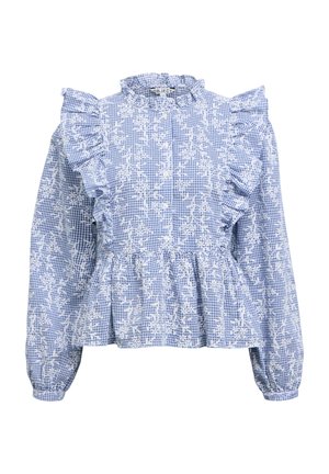 Object OBJCIARA FRILL - Blūze - dark denim checks white