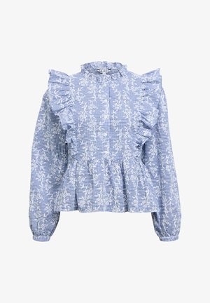 Object OBJCIARA FRILL - Blūze - dark denim checks white