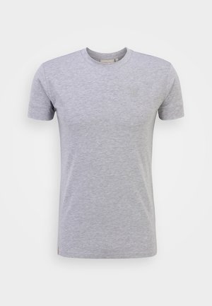 Plain lysegrå kortærmet T-shirt med rund hals og diskret broderet logo på venstre bryst.