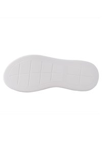 Semelle en caoutchouc blanc avec un motif texturé pour une meilleure adhérence, comportant des lignes horizontales et verticales, des bords arrondis et un marquage de taille.