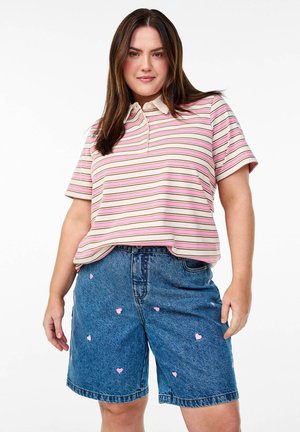 Zizzi MIT HERZEN BESTICKT - Shorts di jeans - light b pink heart
