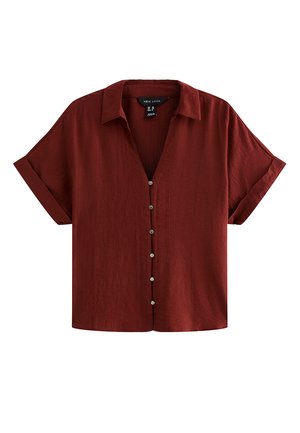 New Look, DARK RED CRINKLED SHORT SLEEVE SHIRT - Blusa - rust