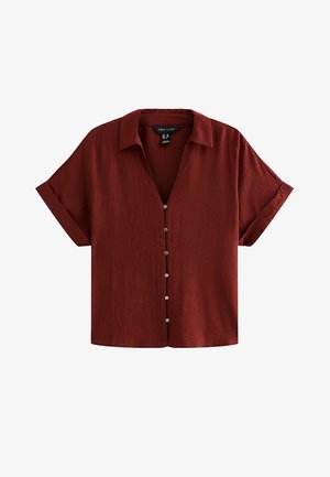 New Look, DARK RED CRINKLED SHORT SLEEVE SHIRT - Camicia - rust