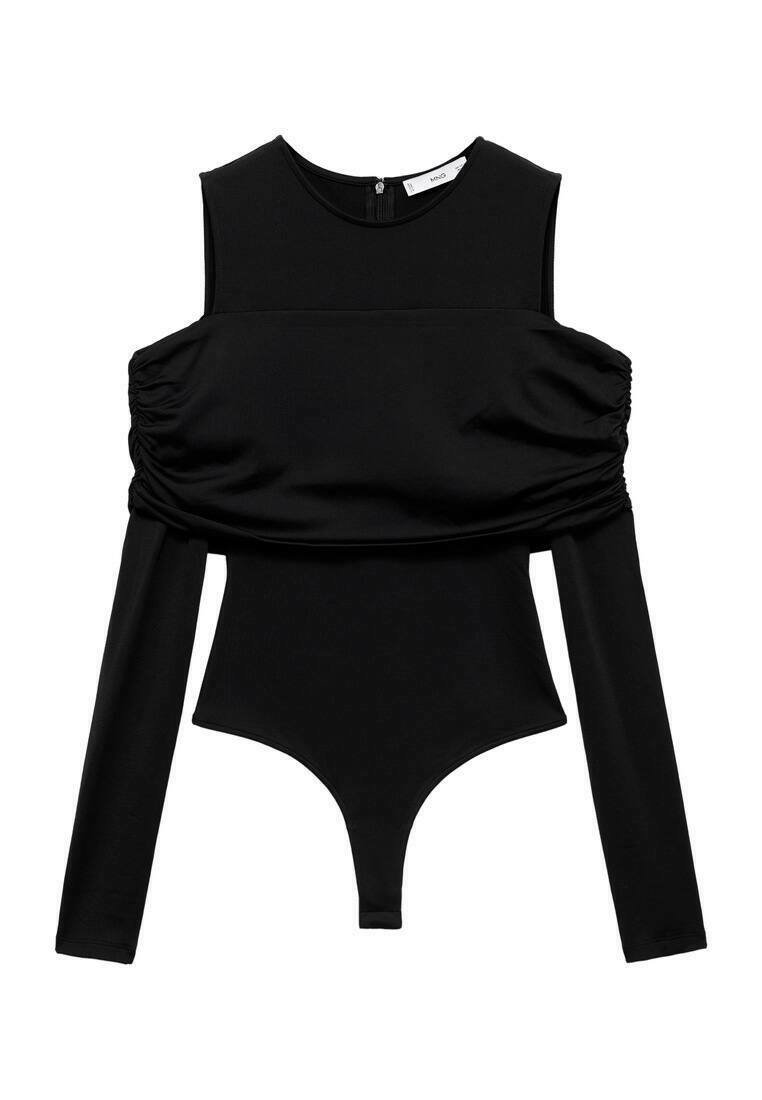 MANGOPOP Body a maniche lunghe con collo alto e cerniera, da donna, a costine, con scollo profondo a V, sexy, 01-manica lunga Bianco, X-Small