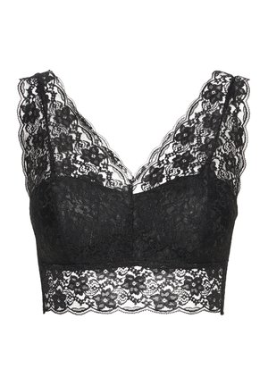 Mustast pitsist rinnahoidja, millel on laiad pitsist rihmad, lilleline muster ja lopsakad ääred. Pehme pitsi tekstuur ja keha järgnev lõige.