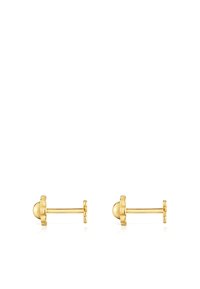 Orecchini a bottone in oro con design sferico e retro testurizzato, che offrono un'estetica minimalista e moderna.